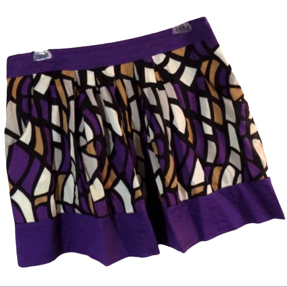 Dillard's Pink Twill Geometric Purple Full Mini Skirt with Pockets Size 12